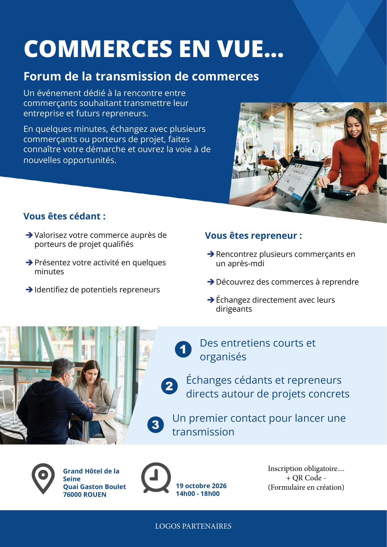 Flyer Commerces en vue, forum de la transmission de commerces